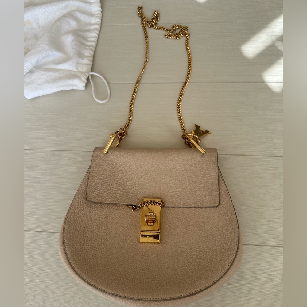 Chloe Beige Crossbody Bag with Gold Chain